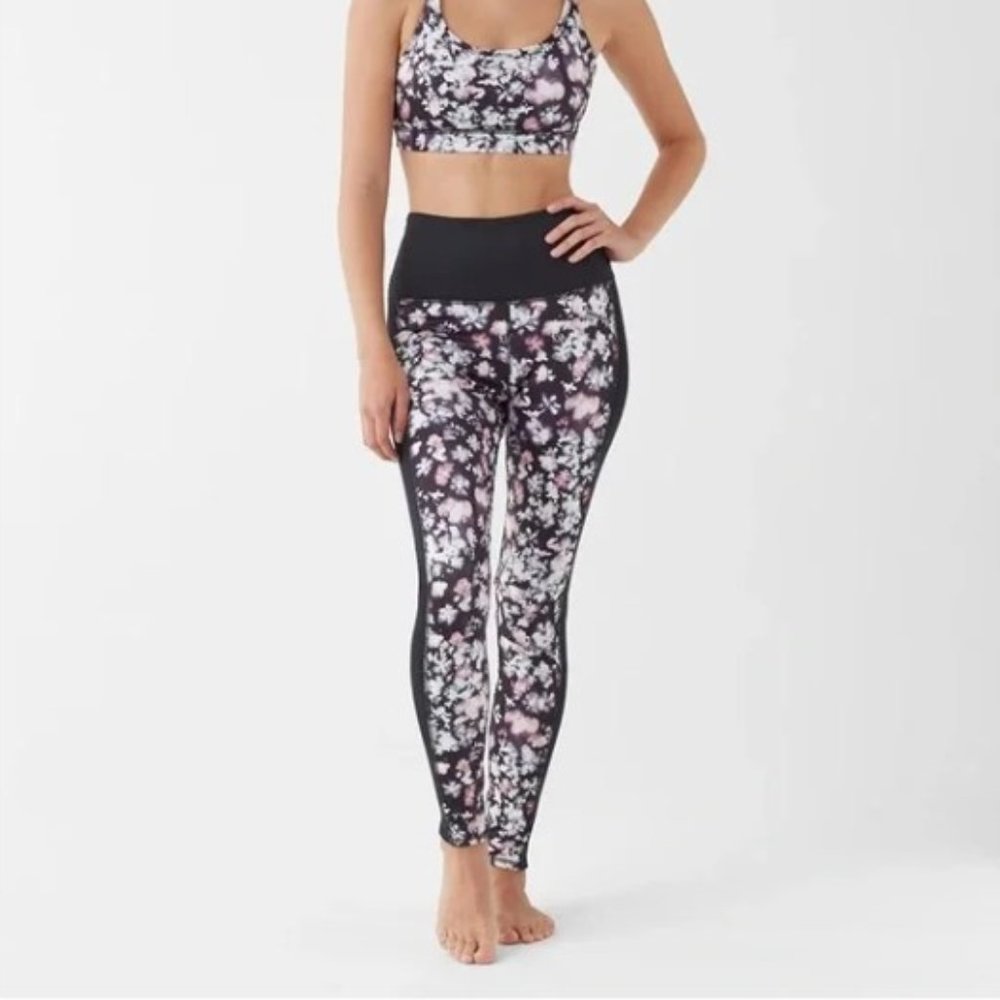 NWT Splendid Floral High Waist Yoga Leggings XS Black Pink Gym Workout
